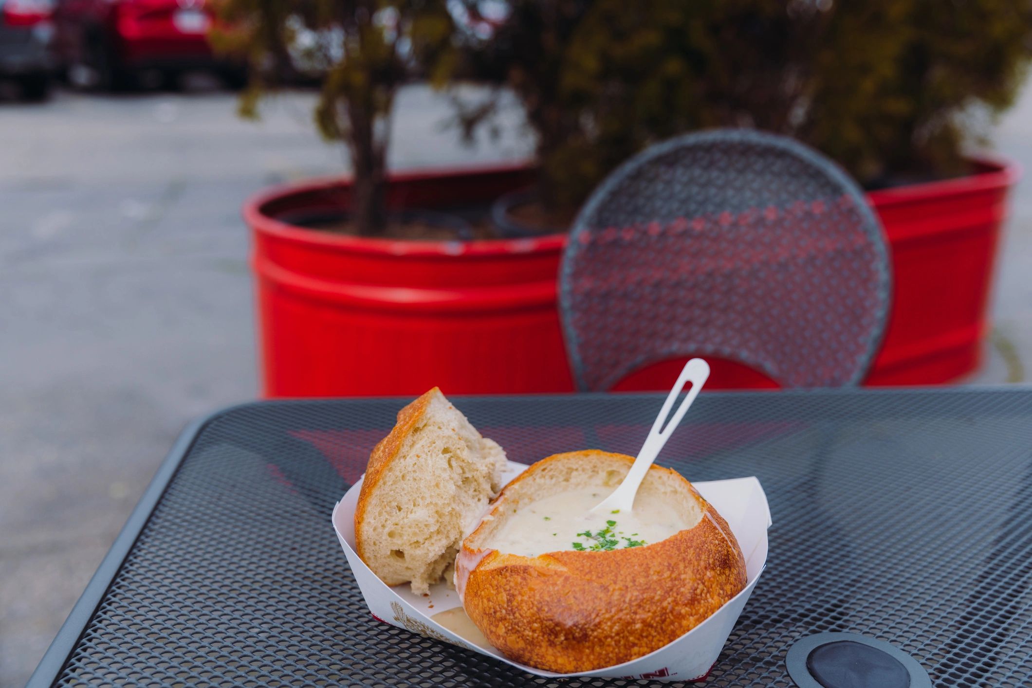 Soup and bread served as a comforting meal