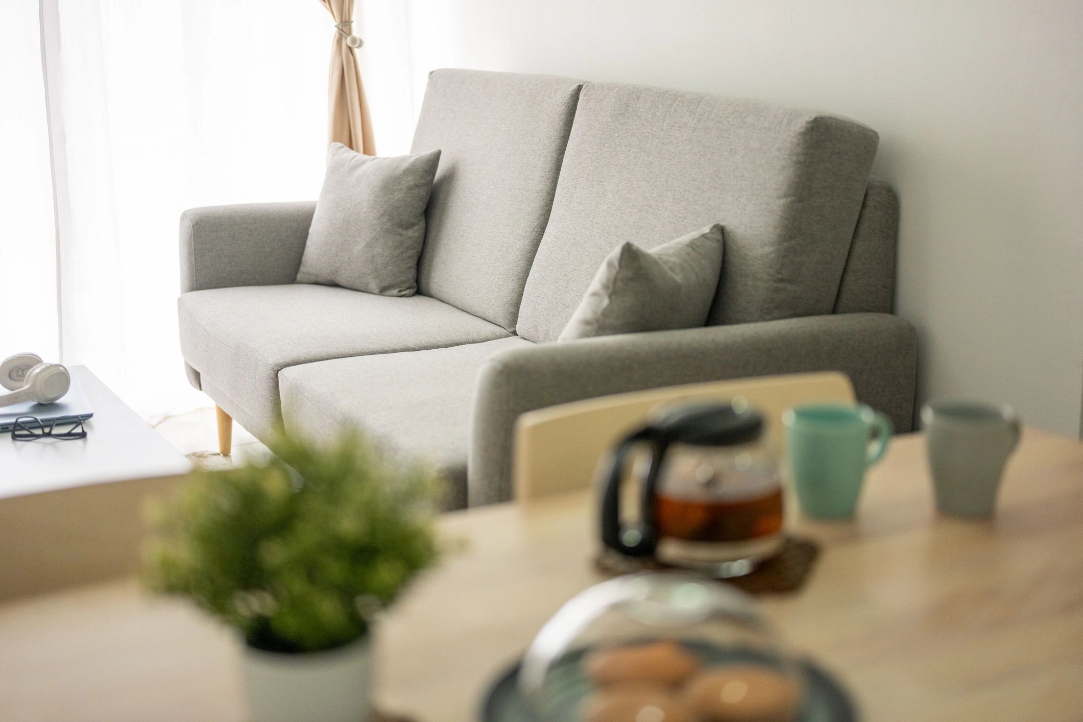 Neutral-toned cozy living room with timeless style